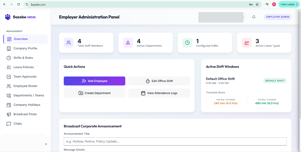 Bazebe Dashboard Mockup